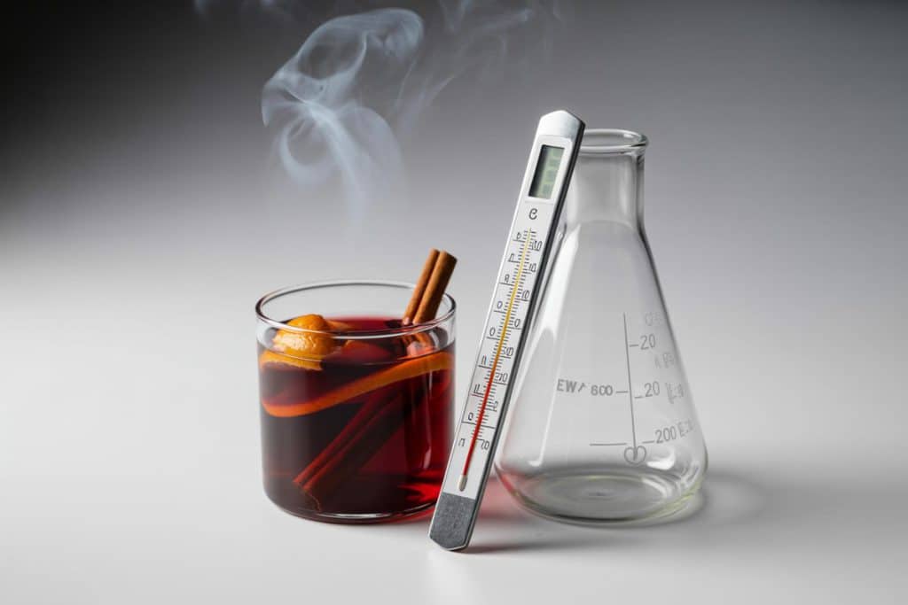 Verre de vin chaud avec concept d'évaporation de l'alcool