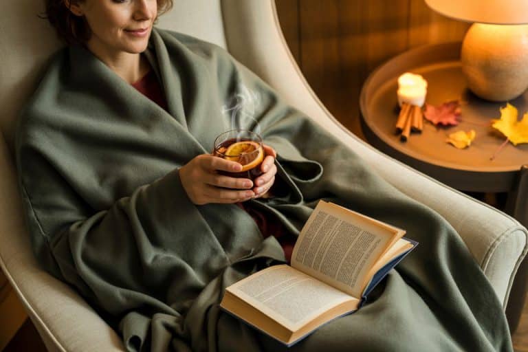 Personne détendue avec un petit verre de vin chaud