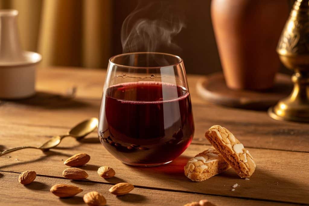Vin chaud à l'amaretto avec amandes