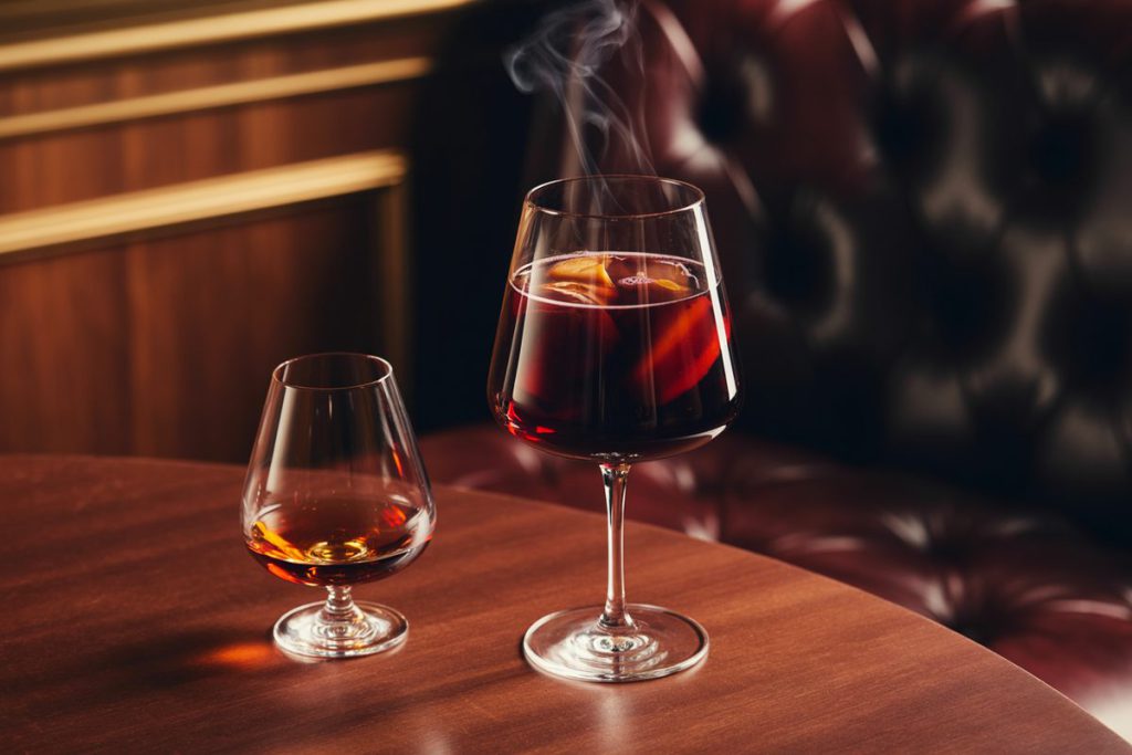Vin chaud au cognac dans un verre élégant
