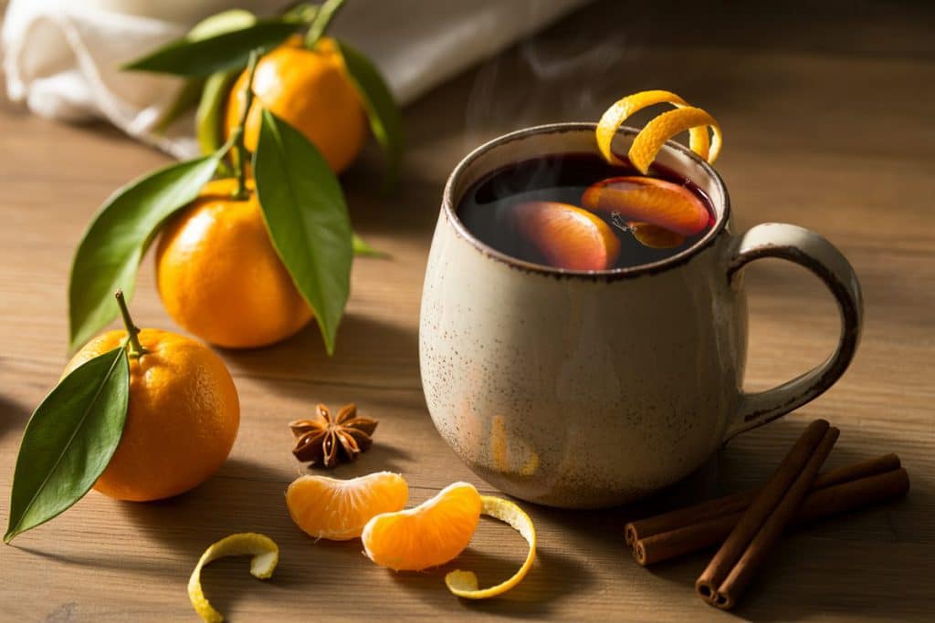 Vin chaud à la mandarine avec zestes